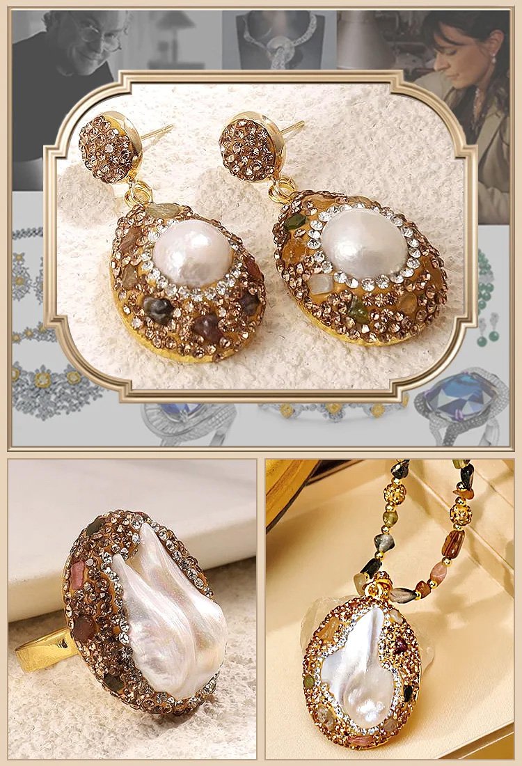 Diamond inlaid natural pearl necklace