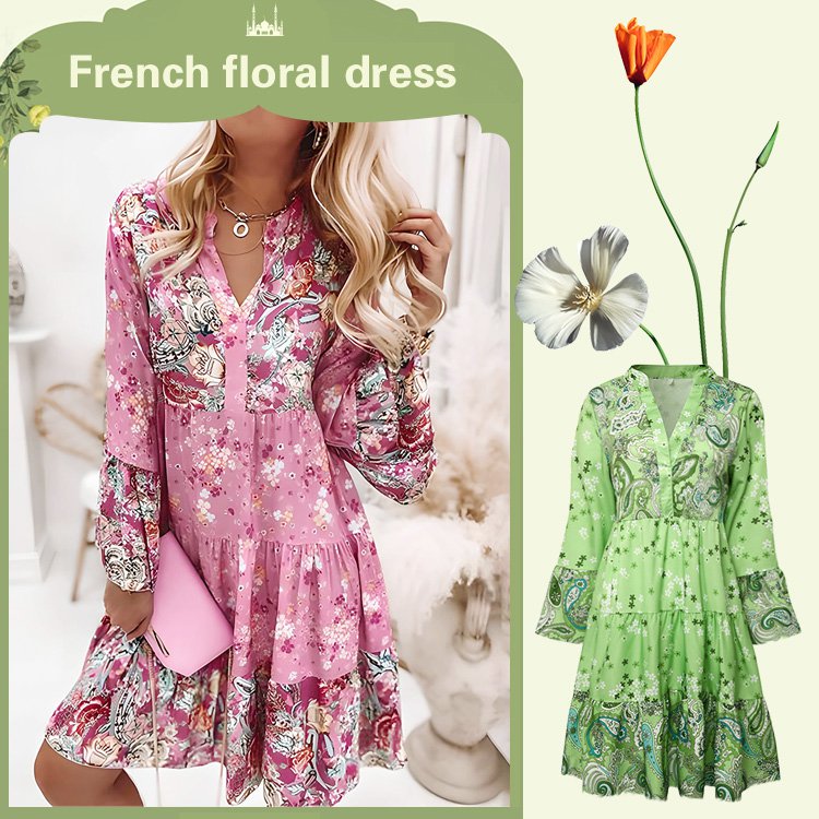 Women's V-Neck Bell Sleeve Swing Dress