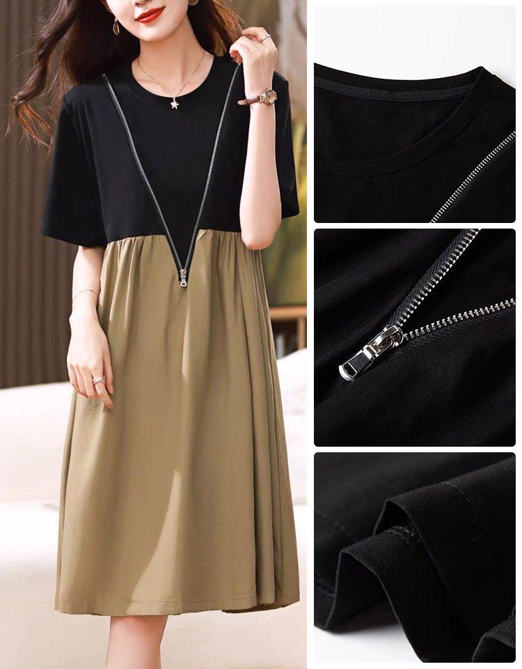 페이크 레이어링 지퍼 배색 원피스