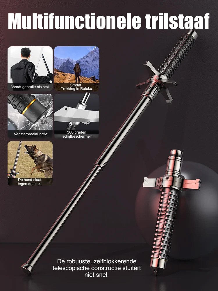 Alloy stalen weerstandsslot multifunctionele telescopische wandelstok voor buitengebruik