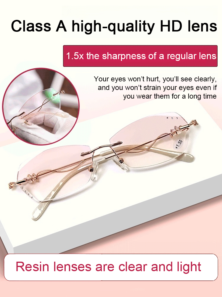 [Beauty Enhancer] Elegant Diamond Cut Edge Rimless Reading Glasses