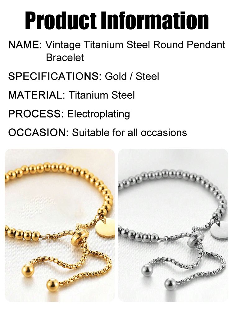 Retro Titanium Steel Round Pendant Bracelet