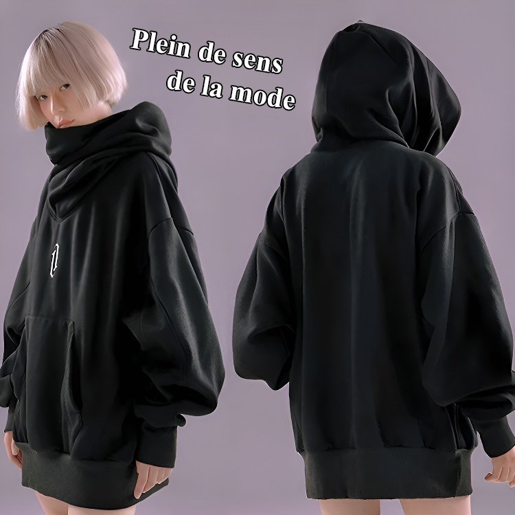 Veste ample en velours pour couple, col haut, capuche, hip hop