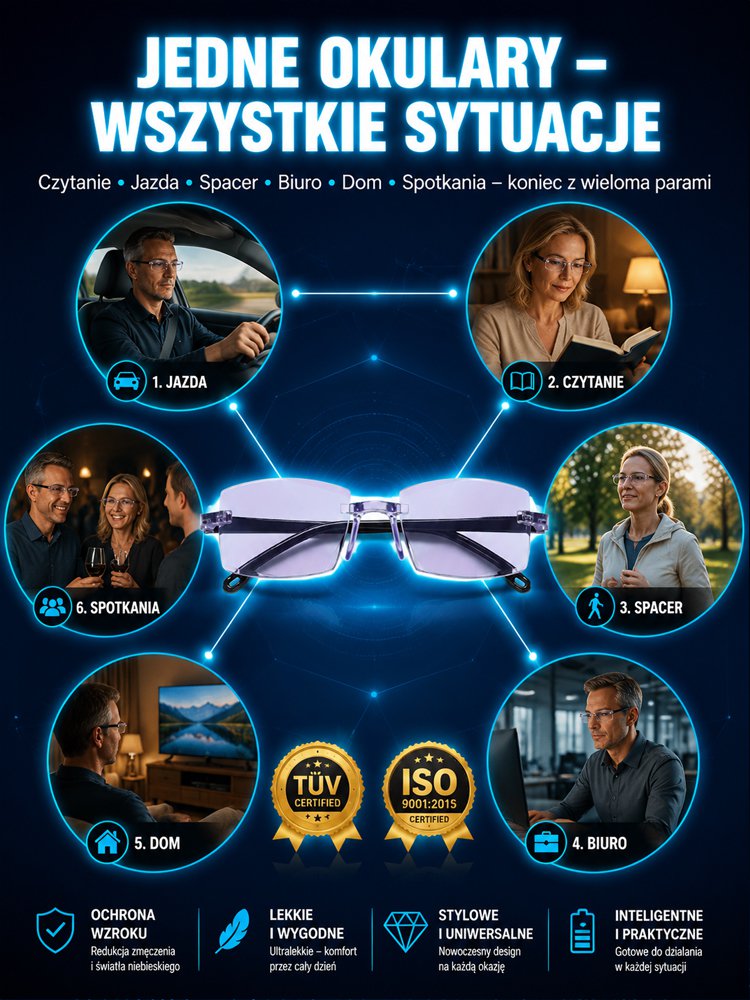 Wysokiej rozdzielczości inteligentne wygodne okulary do czytania - przywróć wzrok jak w wieku 20 lat