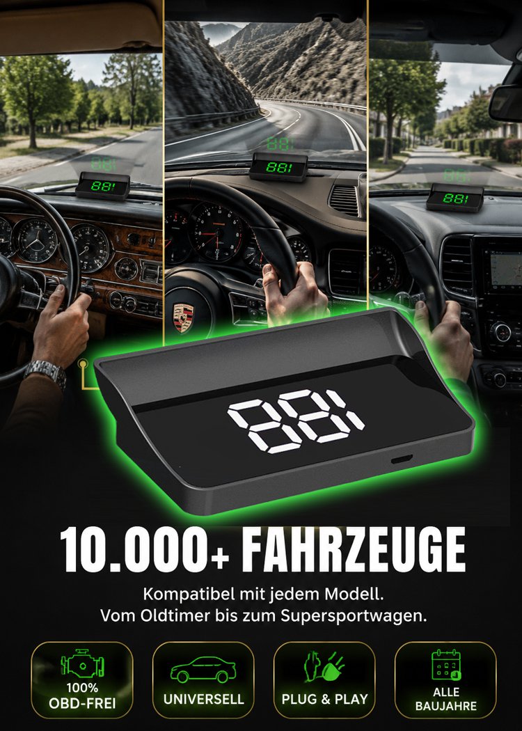 HUD GPS Digitaler Tacho für Autos, Head-Up Display, geeignet für alle Fahrzeugtypen