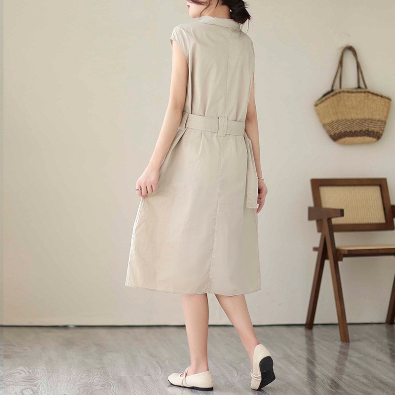 허리 조임 순면 원피스