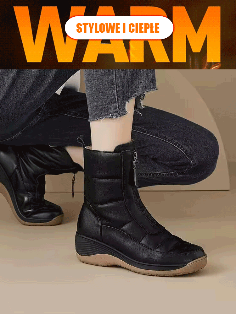 Jesienno-zimowe botki na koturnie z zamkiem błyskawicznym