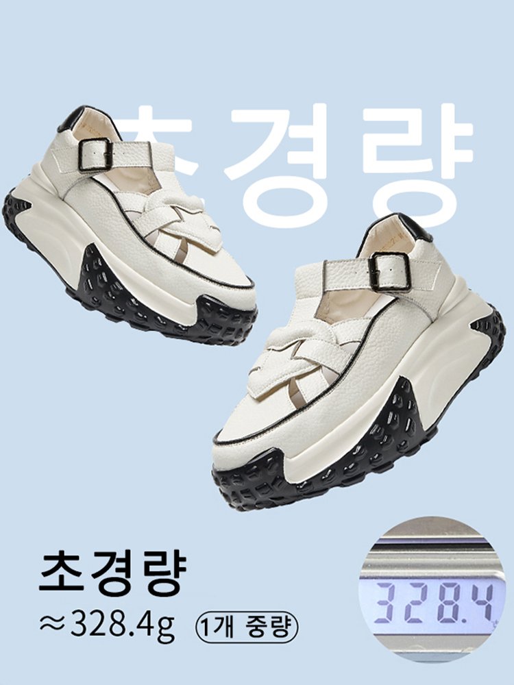 도파민 패션 통굽 리얼가죽 샌들