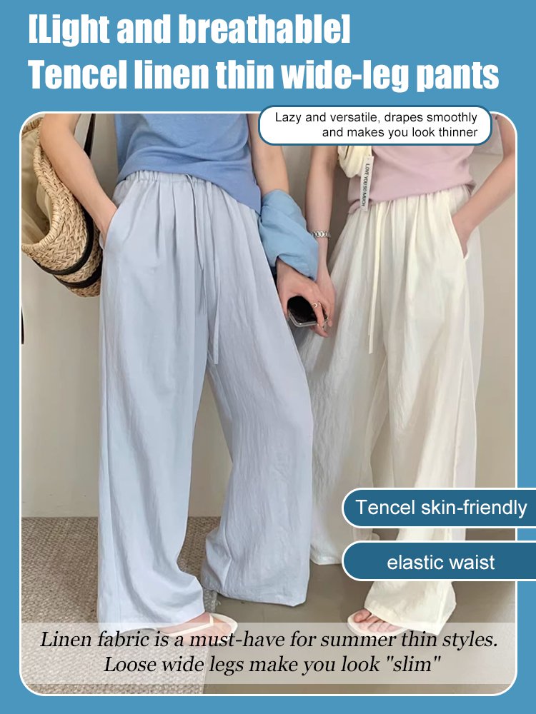[Light and breathable] Tencel linen thin wide-leg pants