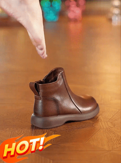 ジップアップ本革裏起毛ショートブーツ