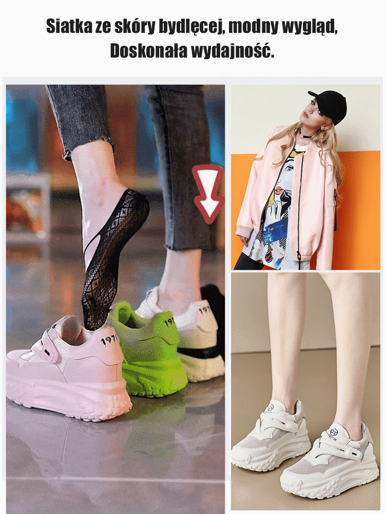 Oddychający i lekki Białe buty zwiększające wysokość, zapinane na rzepy