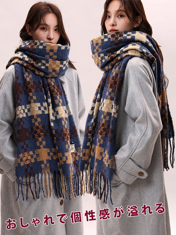チェック柄大判ストール