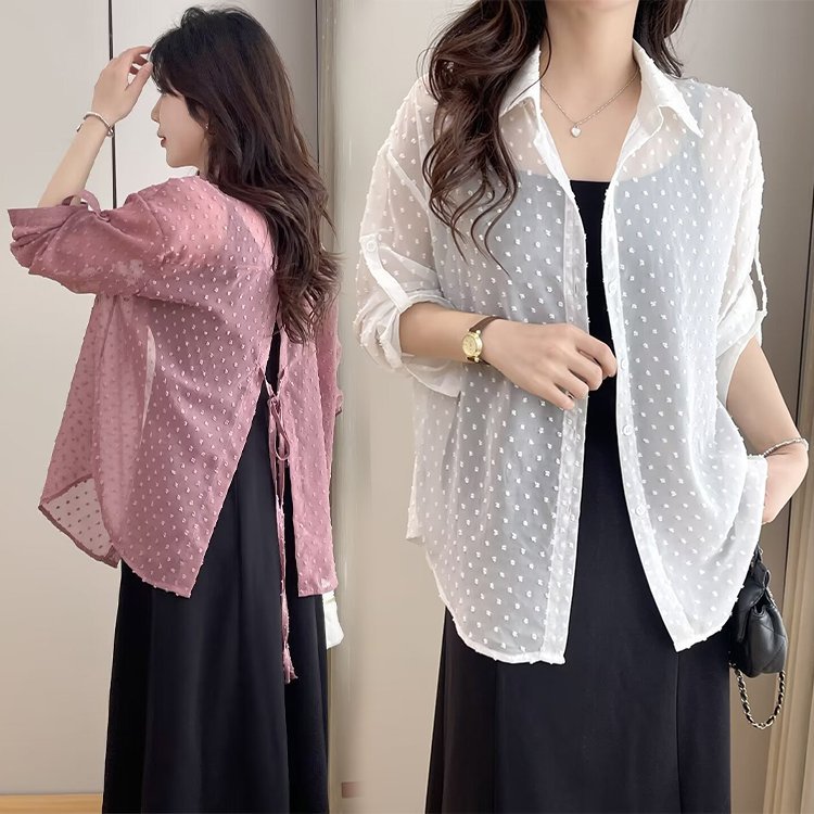 [8색] 도트무늬 여자 UV차단 블라우스