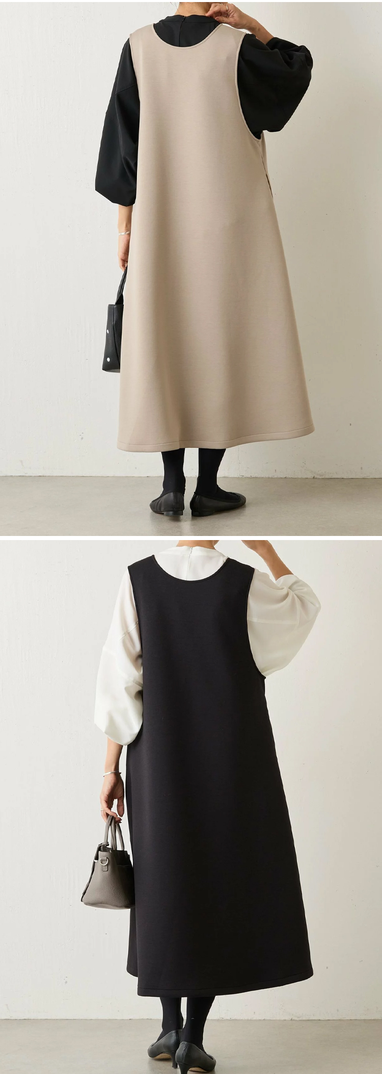 上品なシルエットのVネックワンピース