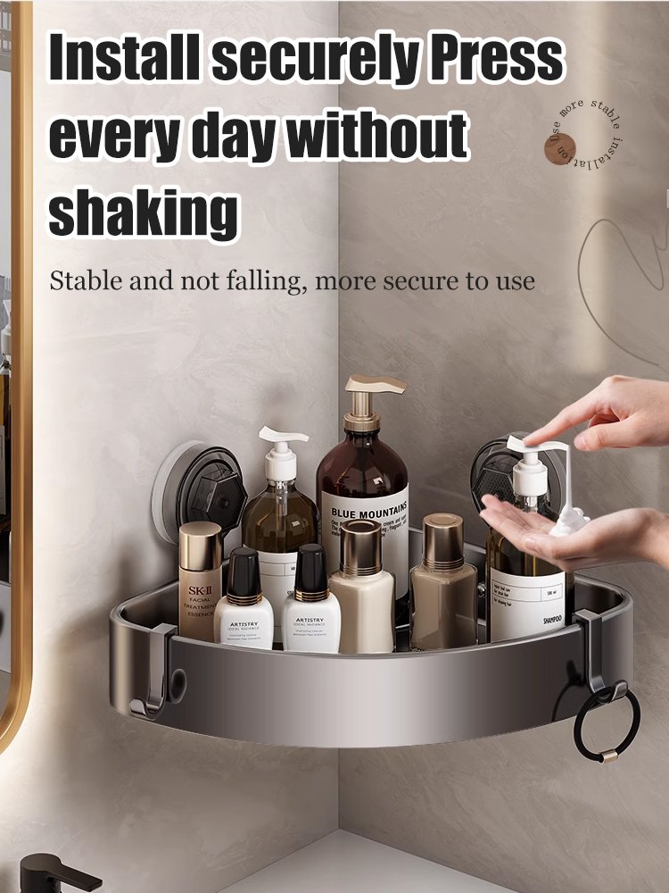 Drill-free bathroom storage rack