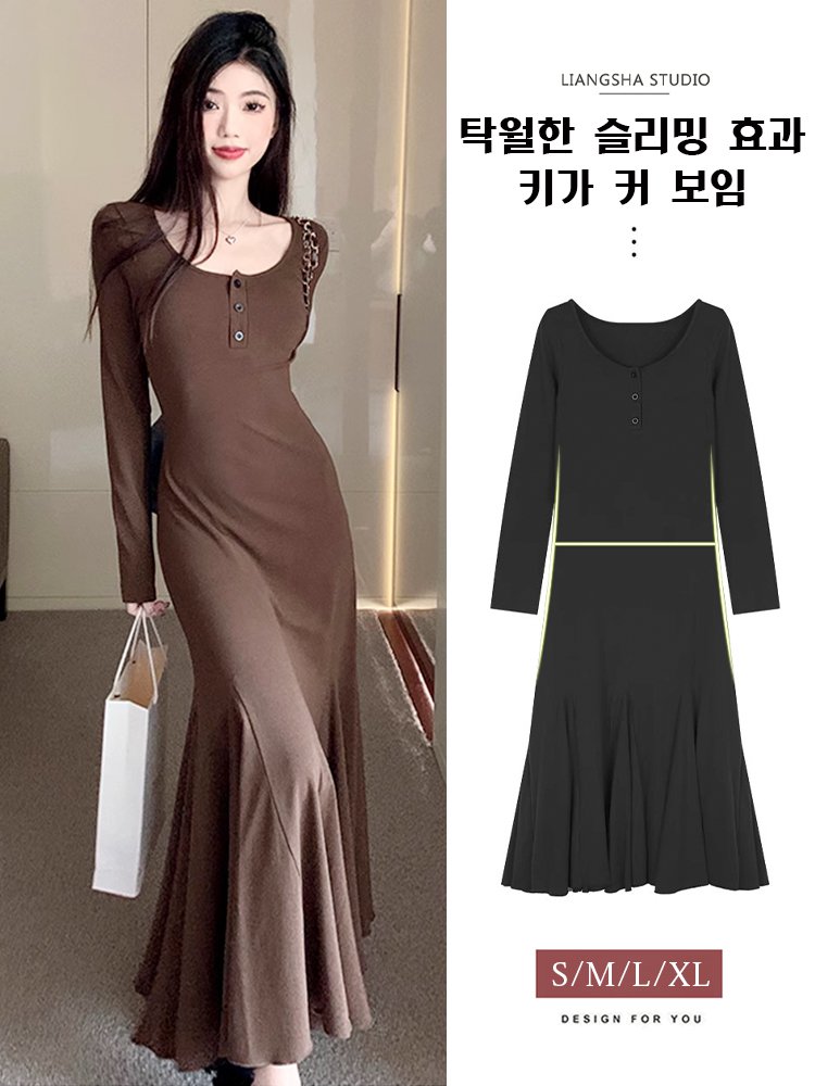 헵번 스타일 슬림핏 원피스