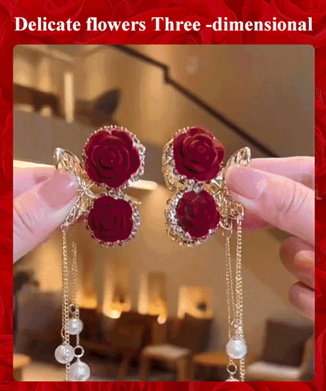 New Arrival High-end Rose Flower Tassel Hair Clip 