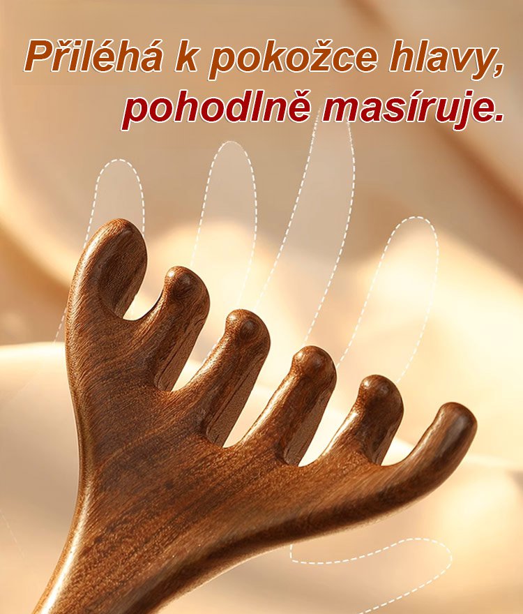 Zlatý hedvábný santalový dřevěný masážní hřeben meridián se šesti drápy