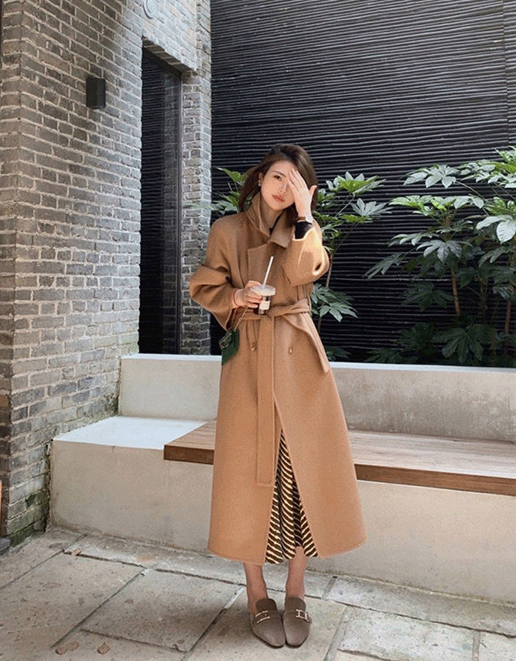 여자 고급 캐시미어 모직 코트