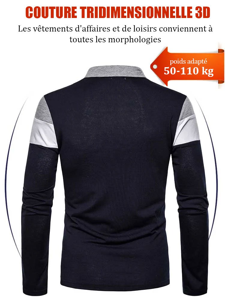 Polo à manches longues avec revers en patchwork 3 couleurs