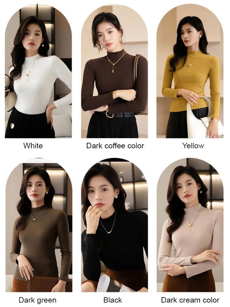 Small stand collar solid color versatile bottoming shirt