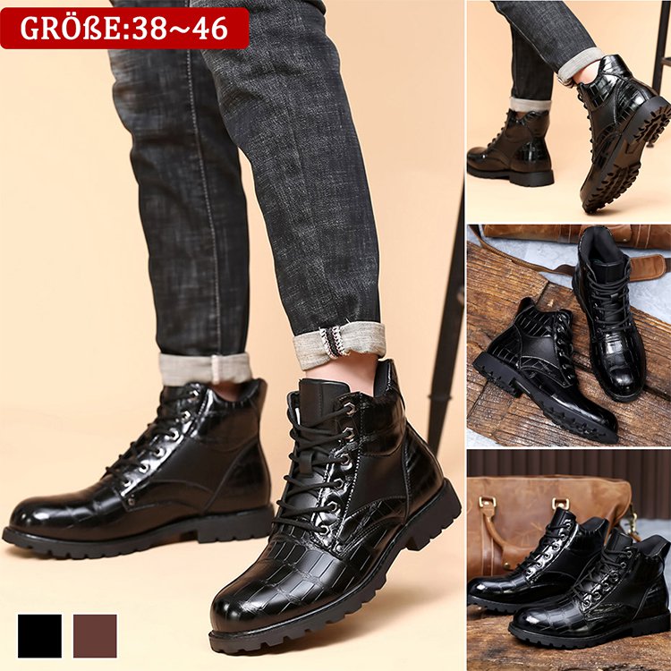 Mittelhohe Vintage-Martin-Stiefel mit Krokodilmuster