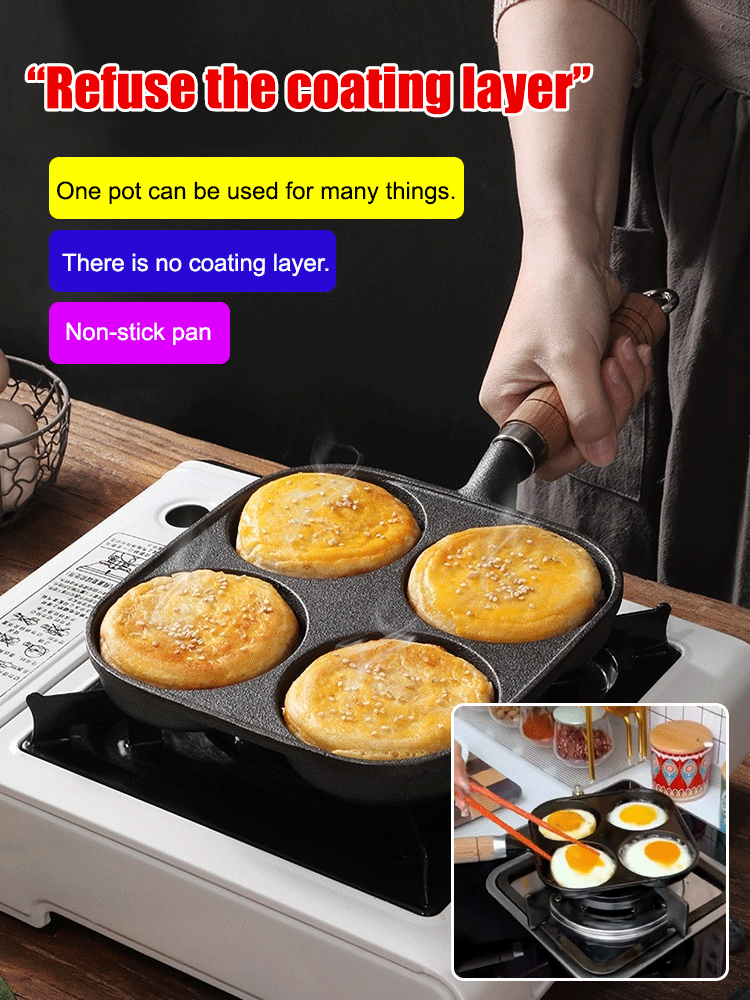 Deeper four-hole cast iron non-stick frying pan