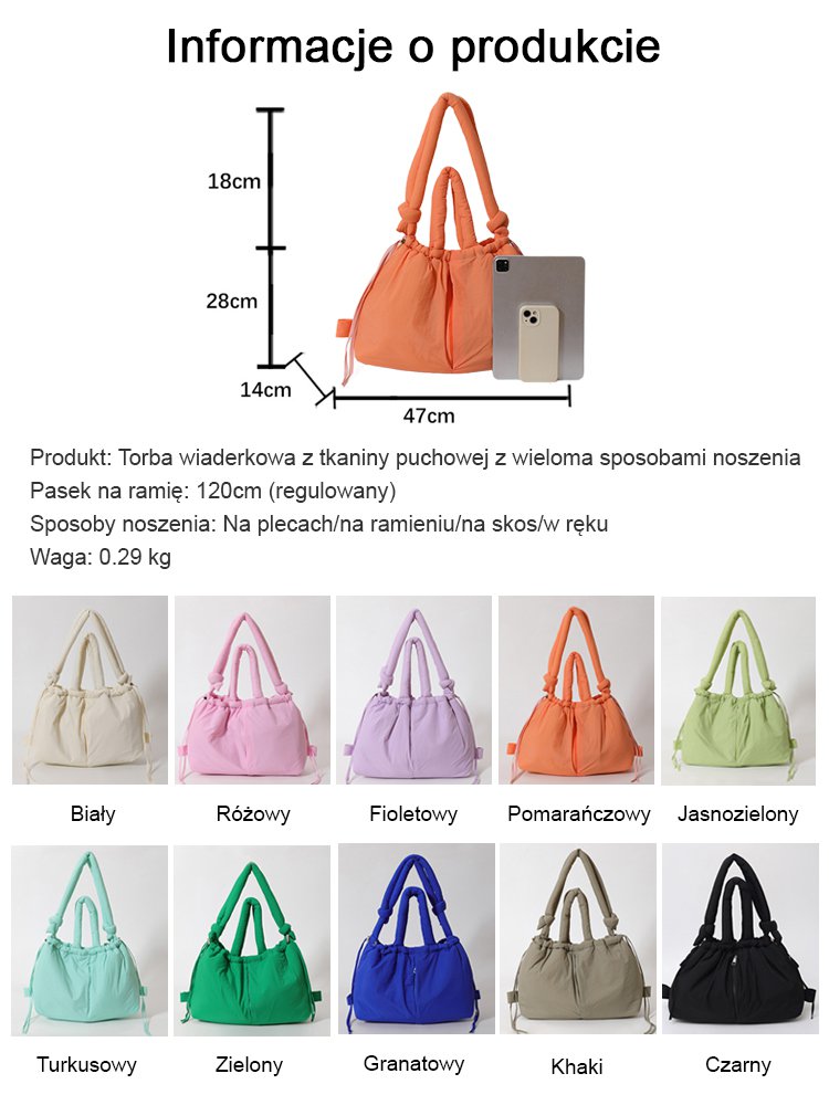 【Lekki, wodoodporny, o dużej pojemności】Wielofunkcyjna torba typu bucket z tkaniny puchowej