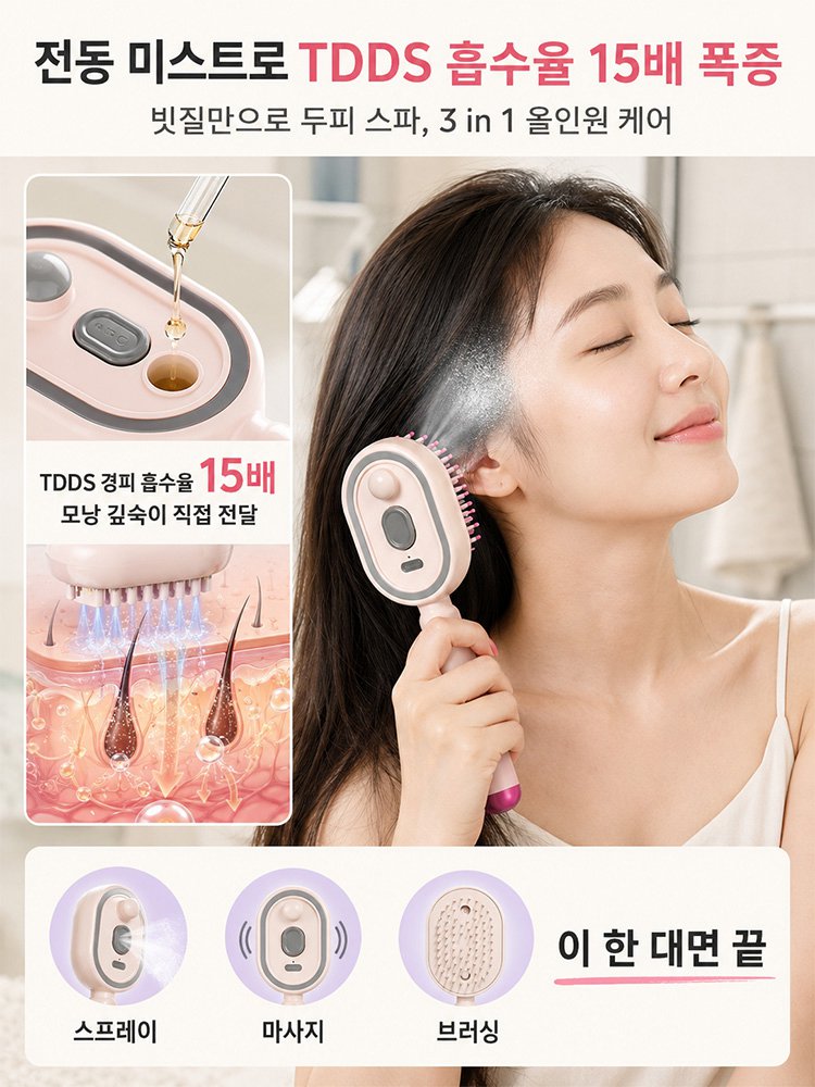 【3일 만에 두피와 모발 케어】전동 분사 마사지 브러시