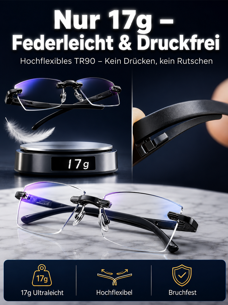 Rahmenlose, ultraleichte Lesebrille mit Diamantschliff