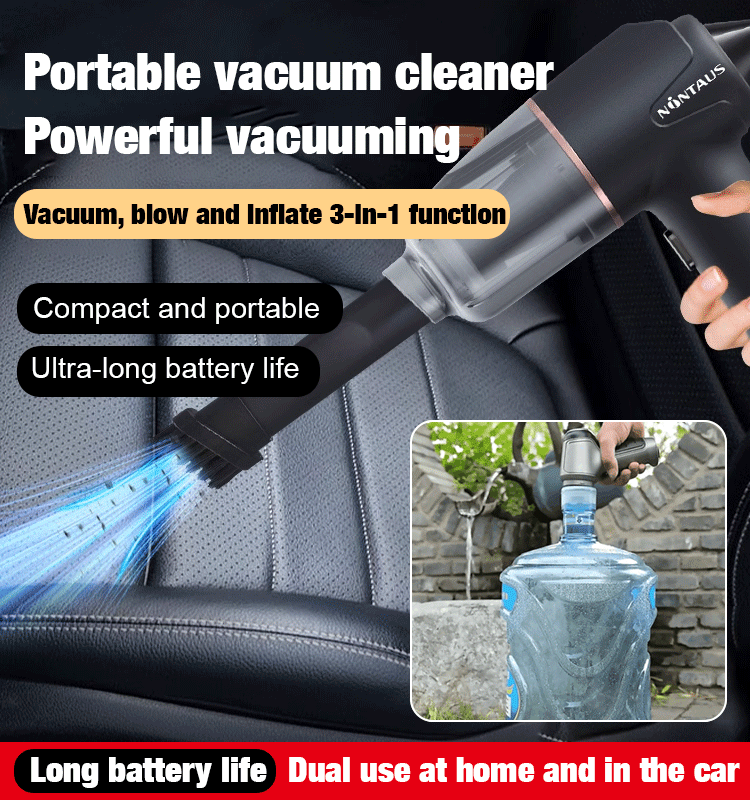 Blow, vacuum and inflate all-in-one cordless vacuum cleaner for home and car