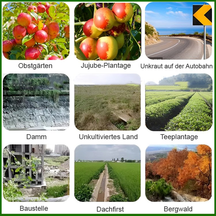 Gründliches Unkrautentfernen, schadet dem Boden nicht, eine Flasche reicht für 3-5 Morgen Land.