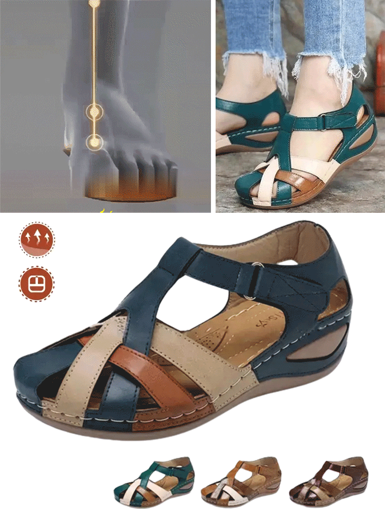 Farbblock-Retro-Keilsandalen