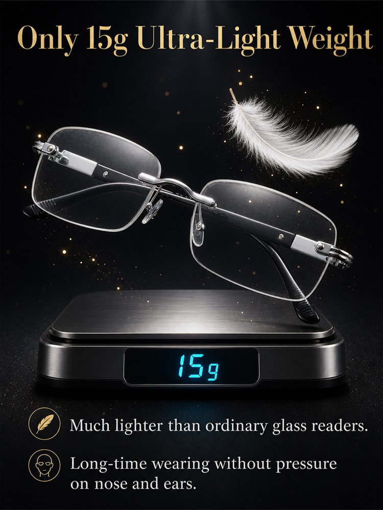 [Aerospace-grade titanium finish] Diamond-cut anti-blue light reading glasses