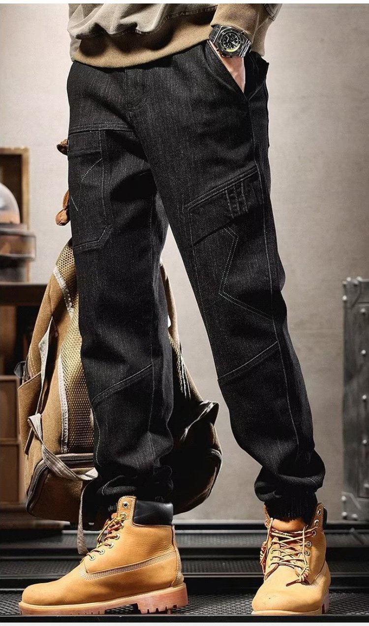 남성용 캐주얼 청바지 밑단 조거 디자인