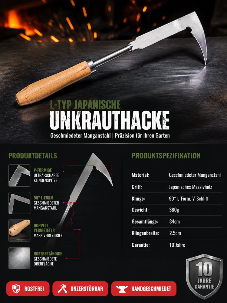 Unkrautentferner mit rechtwinkligem Design für Gartenarbeit