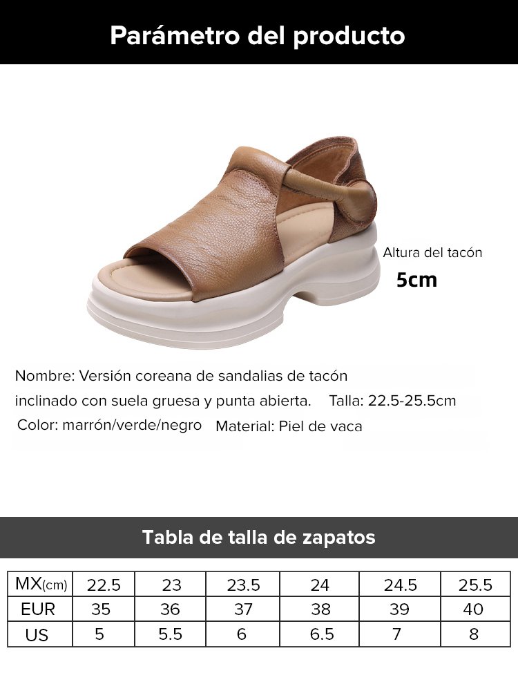 Sandalias de plataforma con cuña y punta abierta estilo coreano.