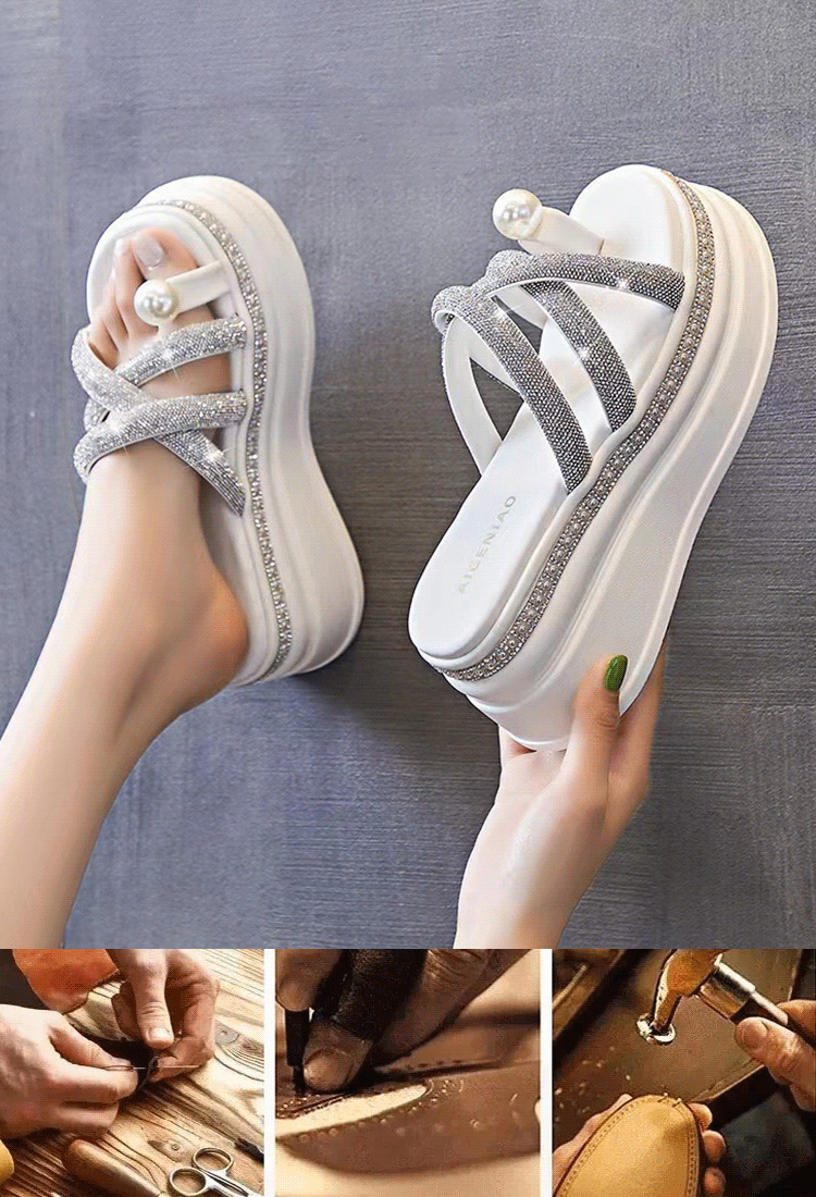 통굽 큐빅 진주 슬리퍼