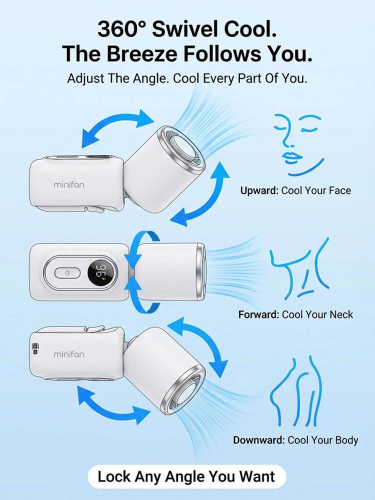 【Comes with a clip, hands-free】Rotatable portable ice pack fan