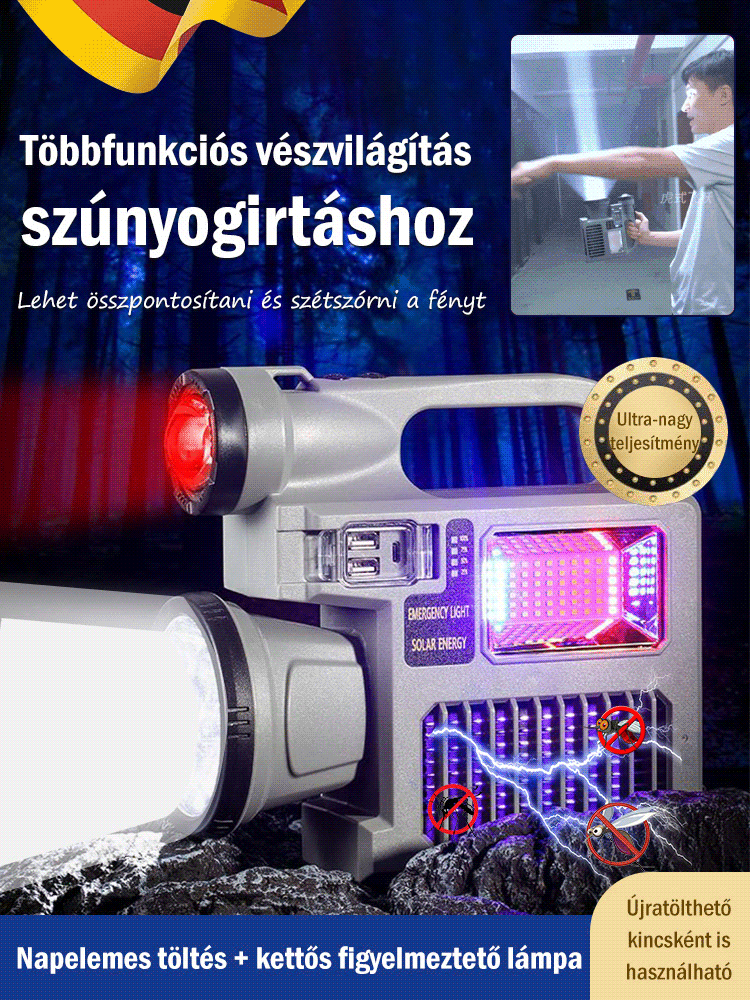 Többfunkciós vészvilágítás szúnyogirtáshoz