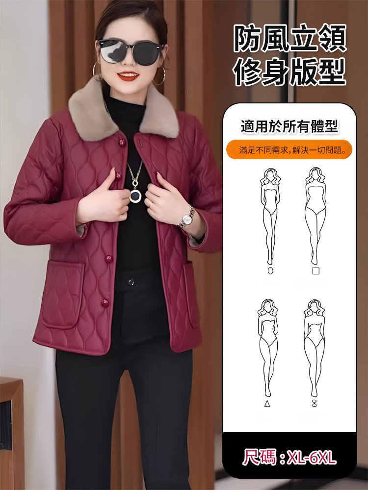 時尚加絨真皮羽絨外套