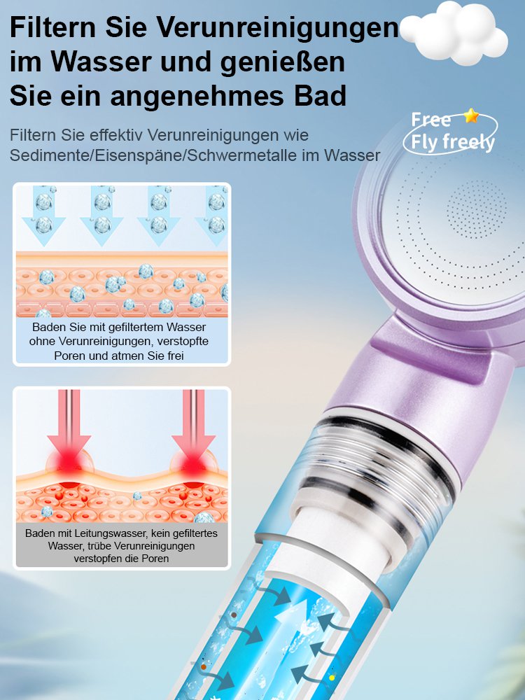 【Reiseschminktasche als Geschenk】 Tragbares Hochdruck-Wasserfilter-Duschkopf-Set