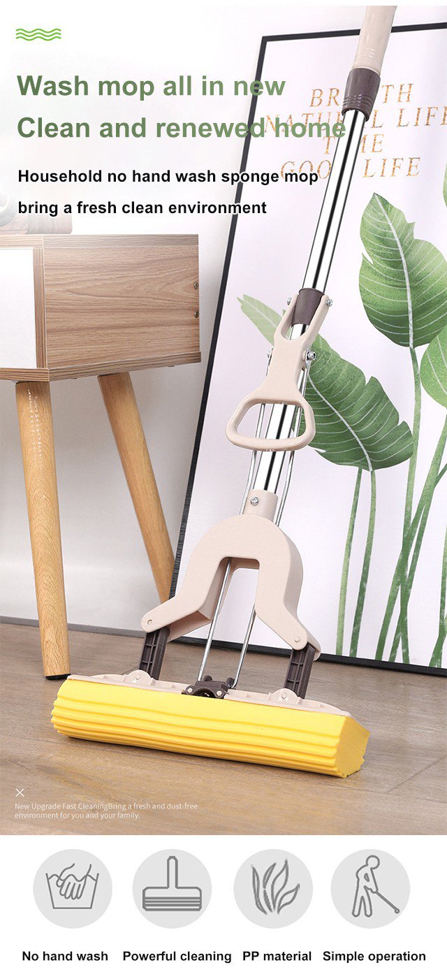 Foldable no hand wash sponge mop for household cleaning