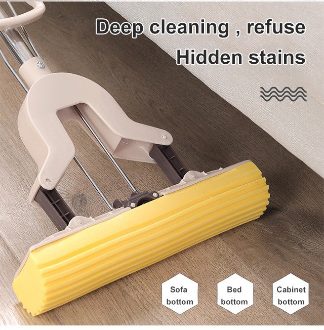 Highly absorbent sponge mop for wet and dry cleaning