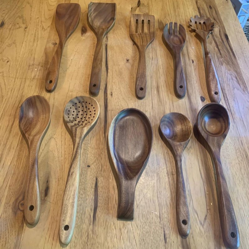 Wooden Spoons for Cooking, Acacia Wood Cooking Utensils Set 11 Piece Wooden Kitchen Tools with Holde