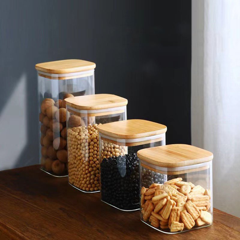 주방용 사각 내열 유리 저장병 / 시리얼·차 보관용