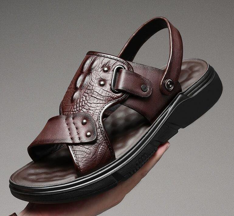 Sandalia de playa duradera para hombre de alta calidad en cuero de vaca