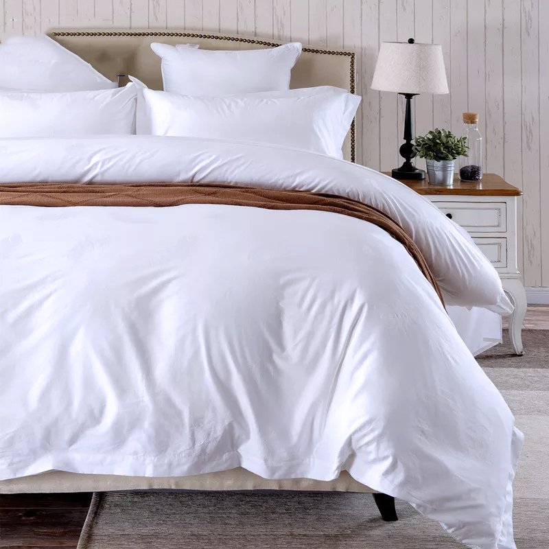 Premium Custom logo Hotel Bed Linen Duvet Cover White Bed Sheet Hotel Bedding Set 100% Cotton