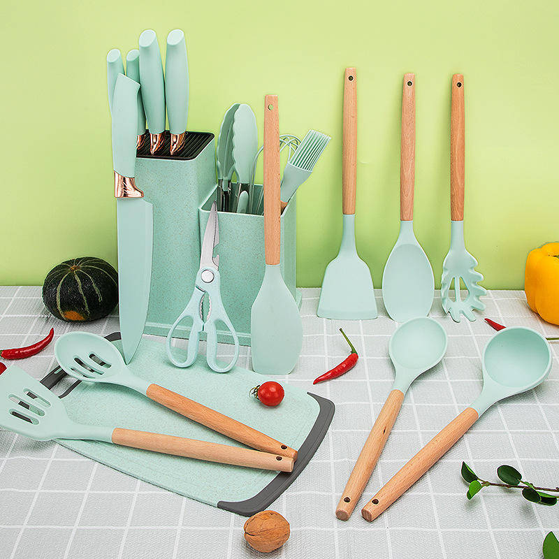 Kit de utensilios de cocina multifuncionales de silicona, 19 piezas