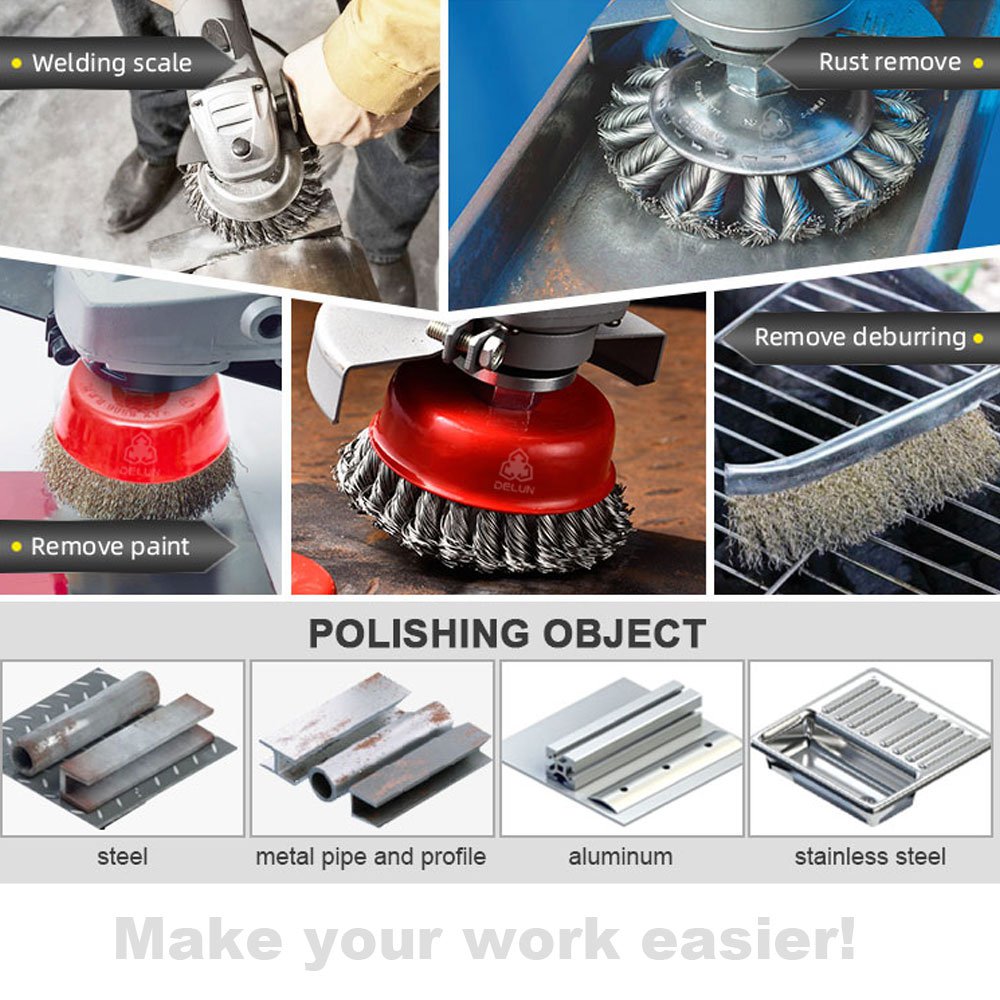 DELUN Factory Use International Standard Hardware Tools Carbon Steel Twisted Round Steel Wire Cup Br